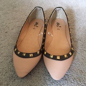 Tan, gold, studded heels